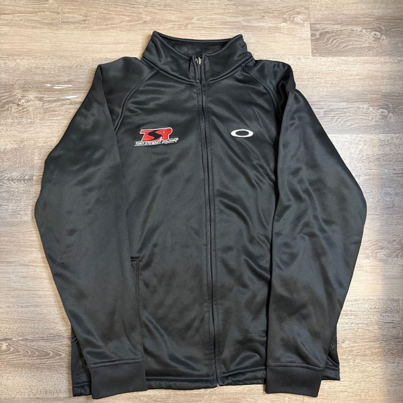 Oakley Tony Stewart Racing Track Jacket Mens L Black Full Zip TSR Embroidered